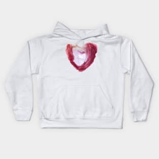 Abstract heart painted with alcohol ink. Sparkling red, pink, purple color. Kids Hoodie